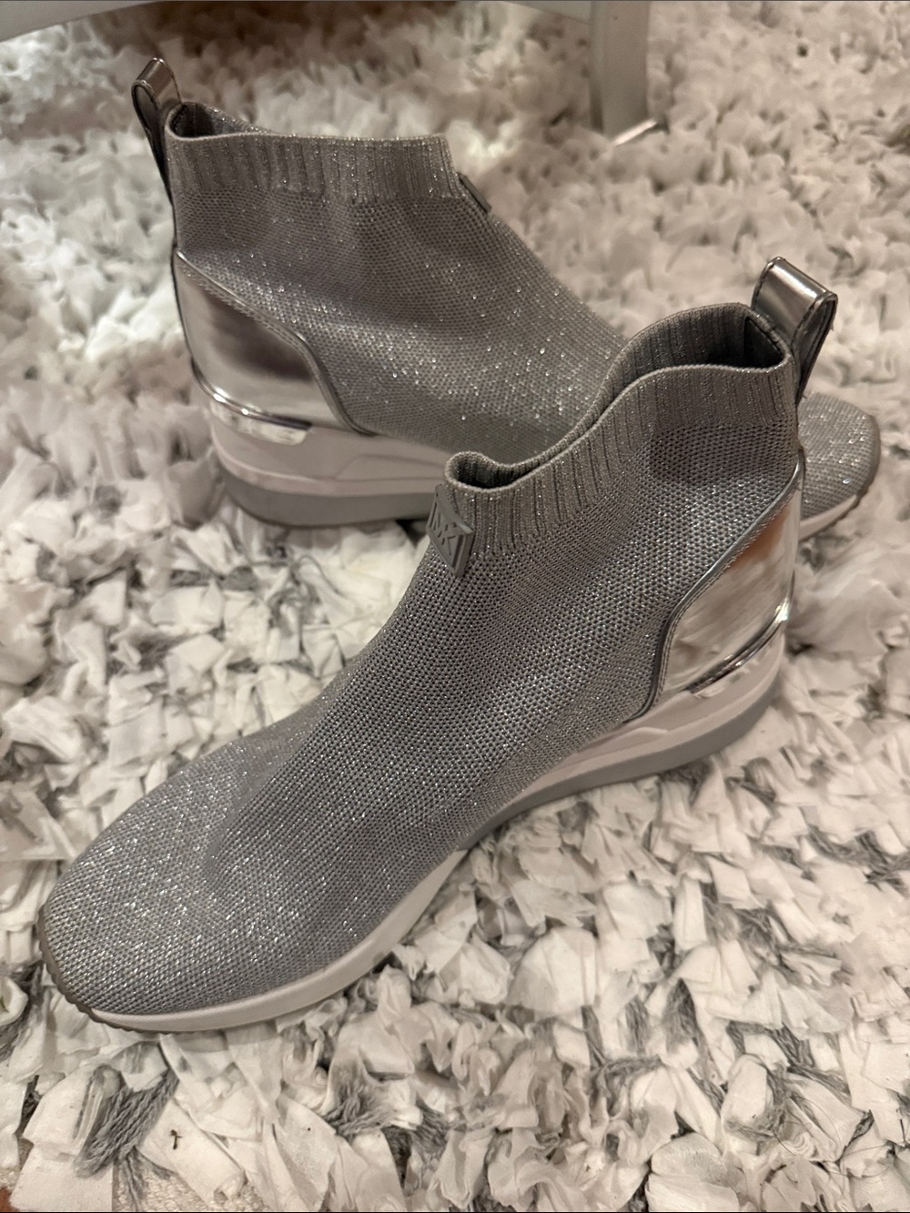 MICHAEL Michael Kors Skyler Bootie Pull On Sock Boots, Silver